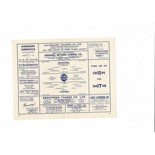 1960/61 Brentford v Watford Football Programme