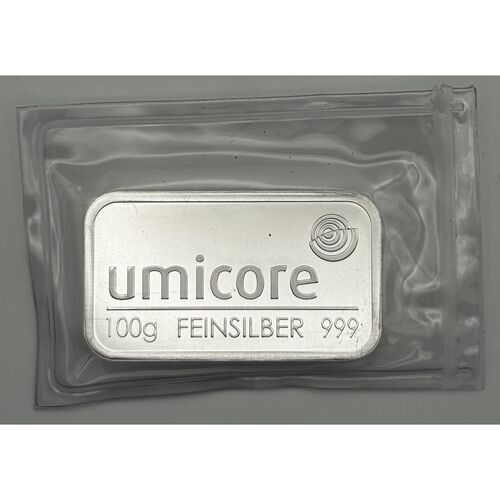 Umicore 100g pure silver bar