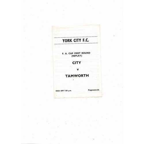 York City v Tamworth FA Cup Replay Football Programme 1973/74