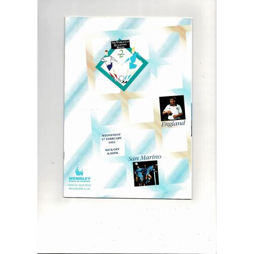 1993 England v San Marino Football Programme