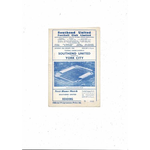 1959/60 Southend United v York City Football Programme