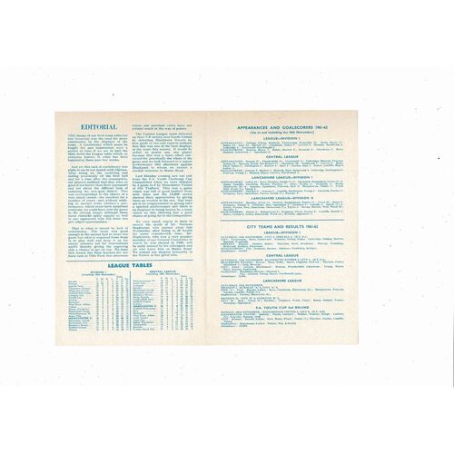 Manchester City v Blackpool Central League Football Programme 1961/62