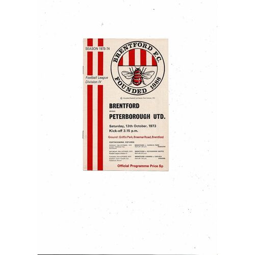 1973/74 Brentford v Peterborough United Football Programme