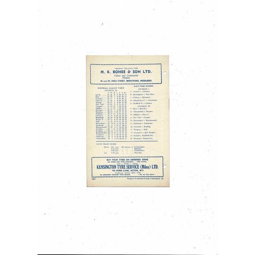 1960/61 Brentford v Coventry City Football Programme