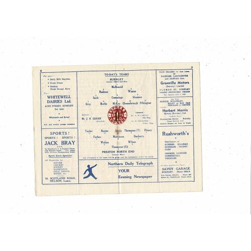 1955/56 Burnley v Preston North End Football Programme