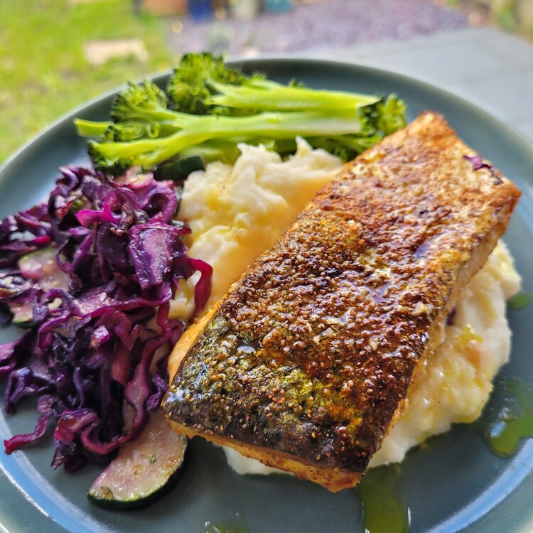 Baked salmon dinner