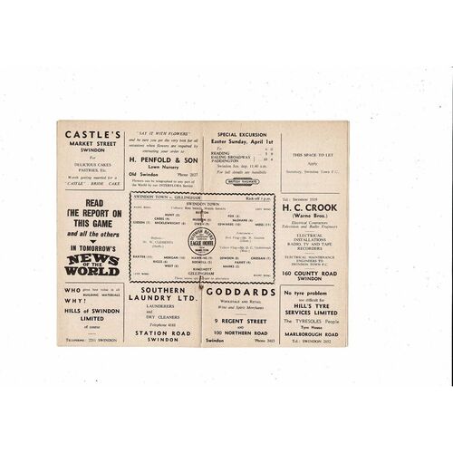 1955/56 Swindon Town v Gillingham Football Programme