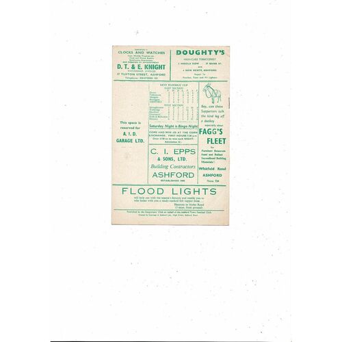 1963/64 Ashford Town v Dover Southern League Football Programme