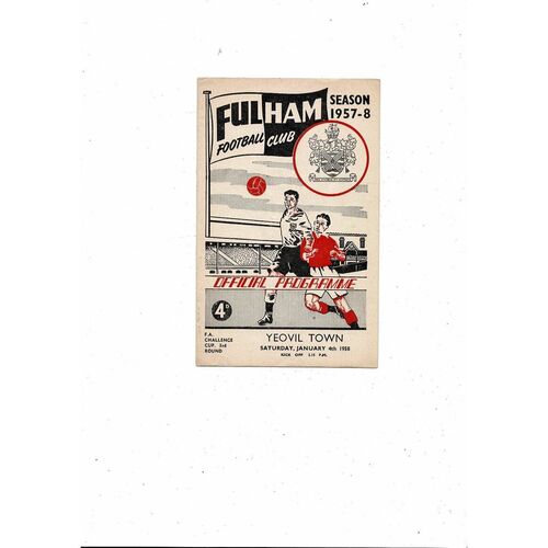 Fulham v Yeovil Town FA Cup Football Programme 1957/58