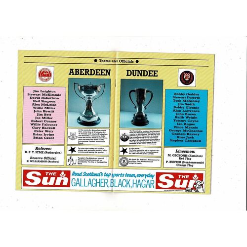 1987/88 Aberdeen v Dundee Scottish League Cup Semi Final Football Programme