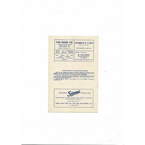 Athenian Premier Div v Combined Div 1 & 2 Friendly Football Programme 1963/64