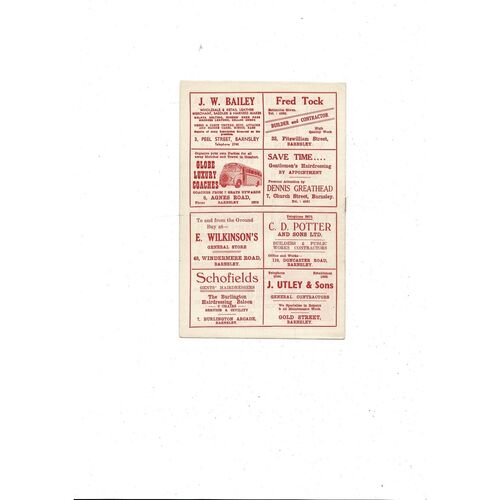 1955/56 Barnsley v Nottingham Forest Football Programme