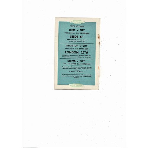 1956/57 Manchester City v Leeds United Football Programme