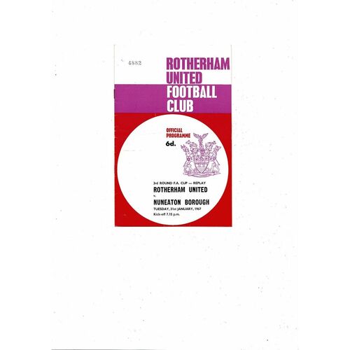 Rotherham United v Nuneaton Borough FA Cup Replay Football Programme 1966/67