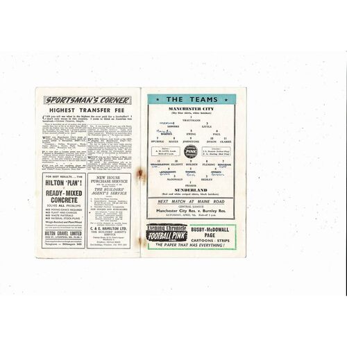 1955/56 Manchester City v Sunderland Football Programme