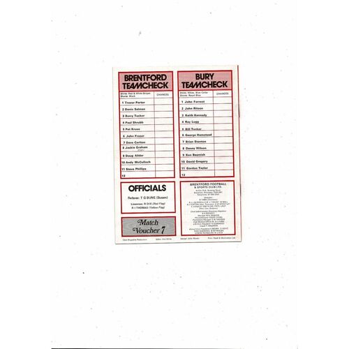 1978/79 Brentford v Bury Football Programme