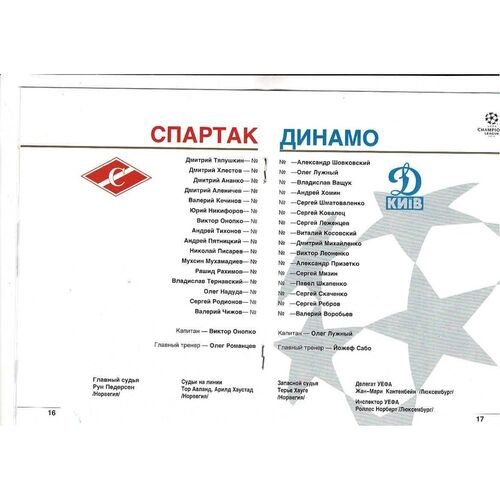 Spartak Moscow v Dynamo Kiev UEFA Champions League Football Programme 1994/95