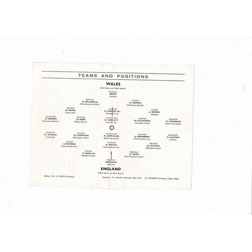 1958 England v Wales Football Programme @ Aston Villa
