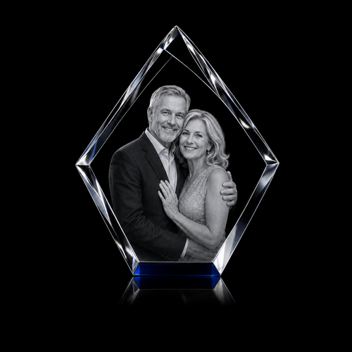 Personalised 3D Crystal Iceberg Photo Gift UK - Laser Engraved Colour Crystal