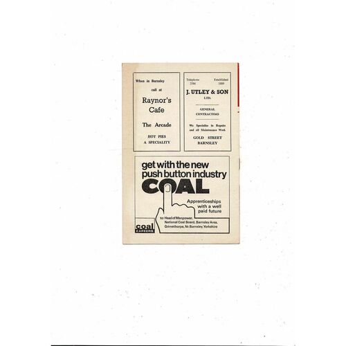 Barnsley v Newcastle United Barrie Thomas Testimonial Football Programme 1968/69
