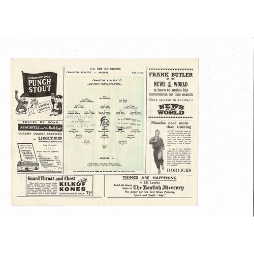 1955/56 Charlton Athletic v Arsenal FA Cup Football Programme