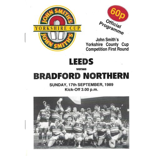 1989/90 Leeds v Bradford Northern (17/09/1989) John Smith's Yorkshire County Cup Competition First Round Rugby League Programme