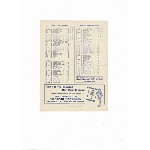1956/57 Leyton Orient v Middlesbrough Football Programme