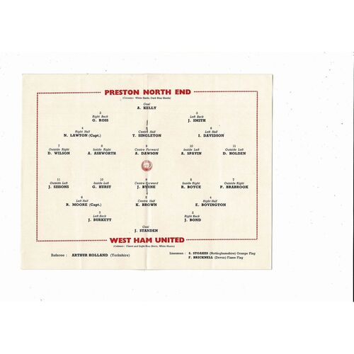 1964 Preston v West Ham United FA Cup Final Football Programme