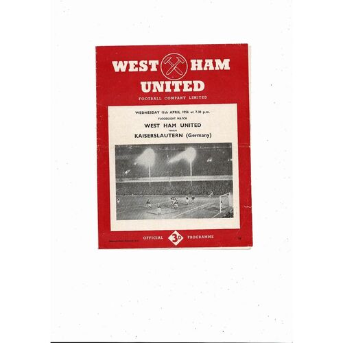 West Ham United v Kaiserslautern Friendly Football Programme 1955/56