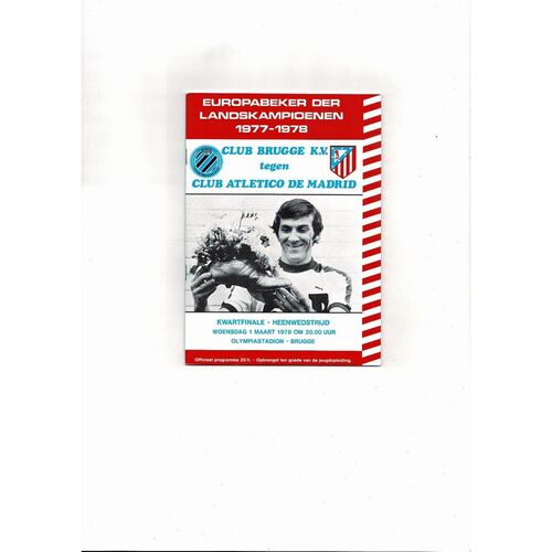Club Brugge v Athletico Madrid European Cup Football Programme 1977/78