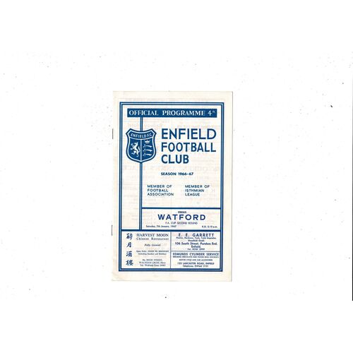 Enfield v Watford FA Cup Football Programme 1966/67