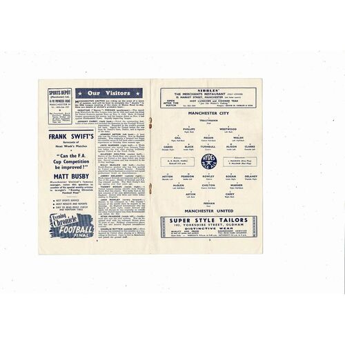 1949/50 Manchester City v Manchester United Football Programme