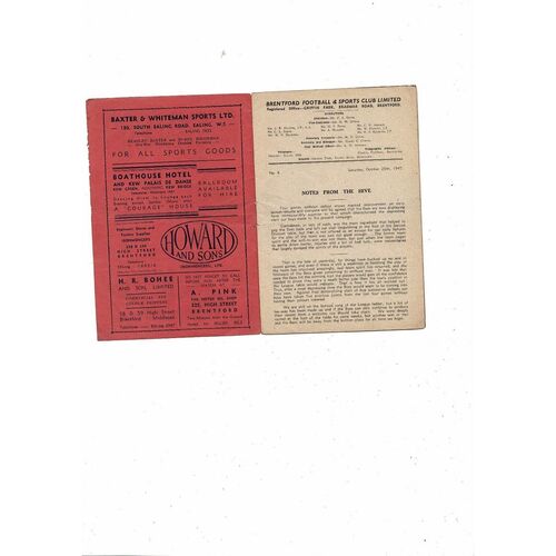 1947/48 Brentford v Sheffield Wednesday Football Programme