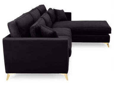 DEVA CHAISE CORNER SOFA IN BLACK PLUSH