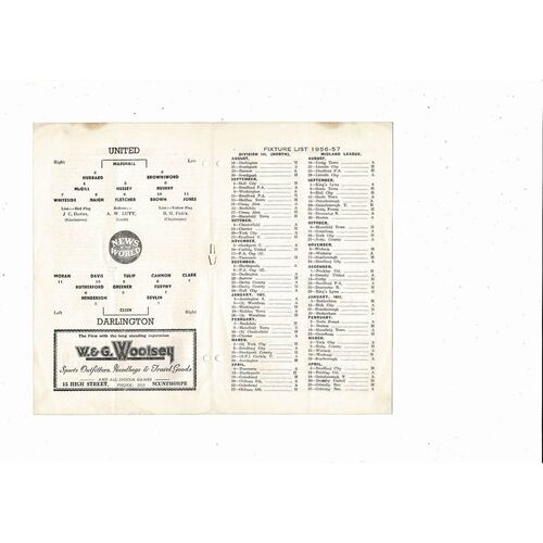 1956/57 Scunthorpe United v Darlington Football Programme