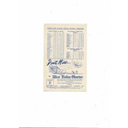 1955/56 Queens Park Rangers v Brentford Football Programme