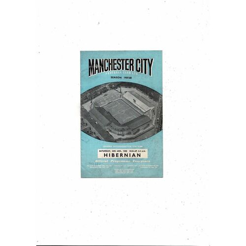 Manchester City v Hibernian Friendly Football Programme 1959/60