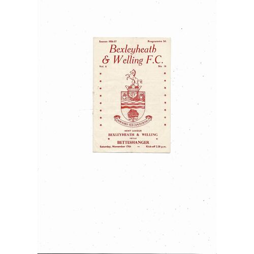 1956/57 Bexleyheath & Welling v Betteshanger Kent League Football Programme