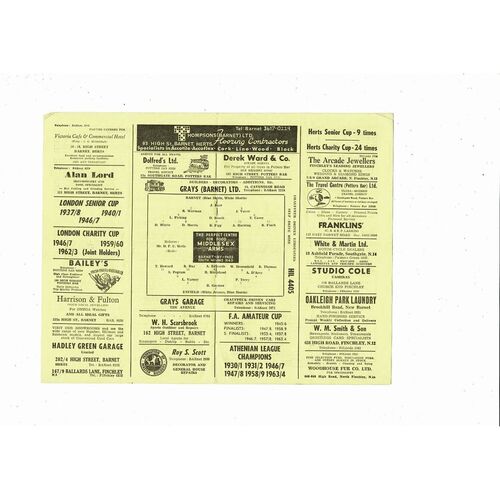 Barnet v Enfield FA Cup 2nd Round Replay Football Programme 1964/65