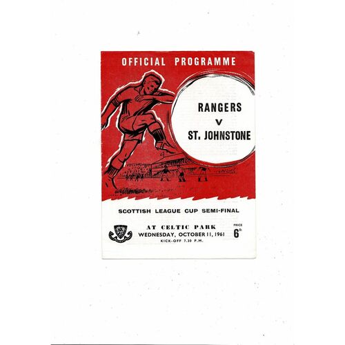 1961/62 Rangers v St. Johnstone Scottish League Cup Semi Final Programme