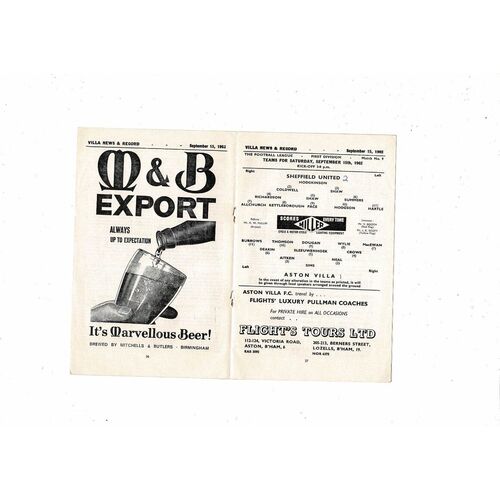 1962/63 Aston Villa v Sheffield United Football Programme