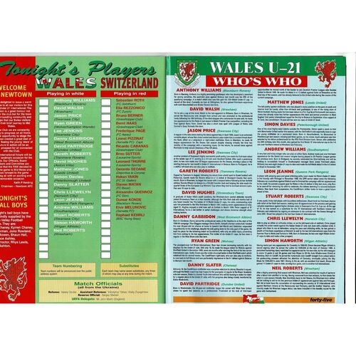 1999 Wales v Switzerland European Championship Football Programme @ Wrexham