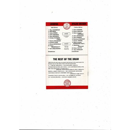 Liverpool v Dynamo Dresden European Cup Football Programme 1977/78