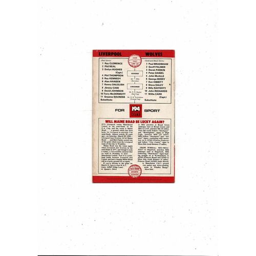 1978/79 Liverpool v Wolves Football Programme March