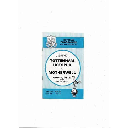 Tottenham Hotspur v Motherwell Texaco Cup Football Programme 1970/71