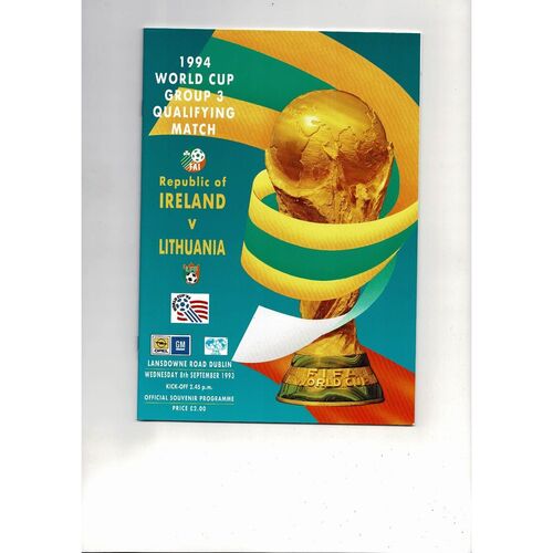 1993 Republic of Ireland v Lithuania Football Programme