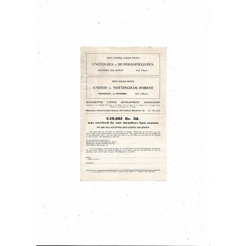 Manchester United v West Bromwich Albion Central League Football Programme 1965/66