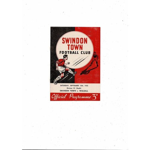 1955/56 Swindon Town v Walsall Football Programme