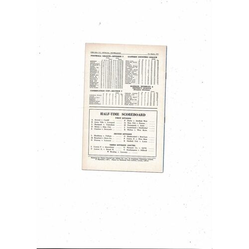 1952/53 Chelsea v Burnley Football Programme