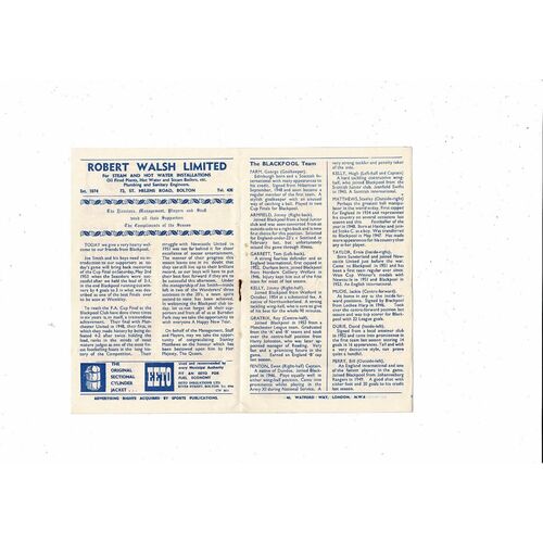 1956/57 Bolton Wanderers v Blackpool FA Cup Football Programme